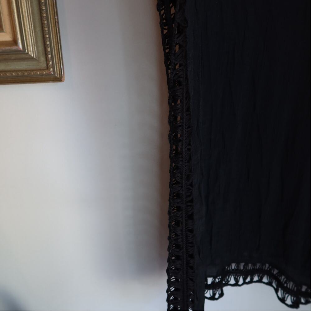 Black Crochet Trim Open Knit Cover Up Tunic Dress One Size - Picture 3 of 4